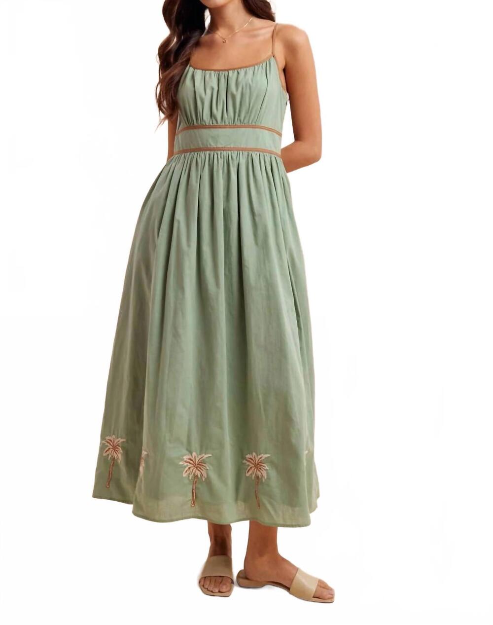 NEW IN-LOOM embroidered contrast sleeveless maxi dress in eucalyptus